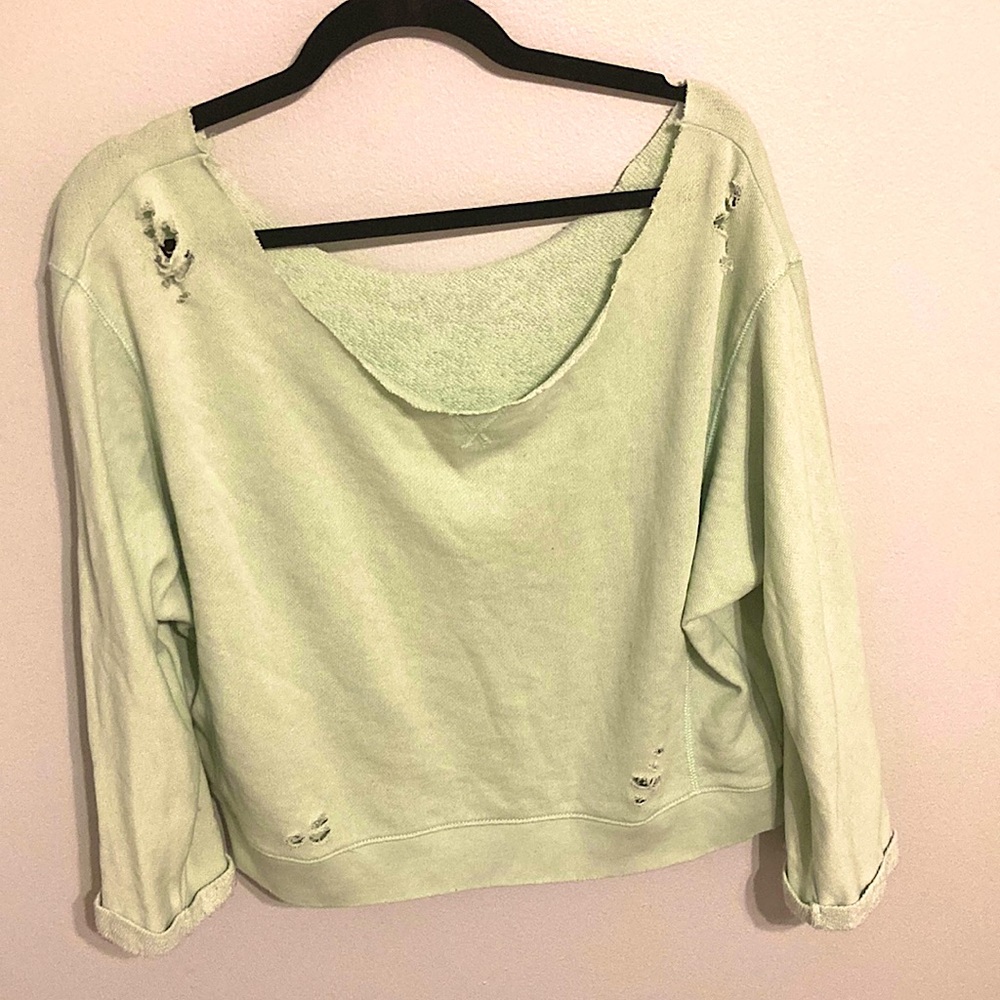 Off the shoulder ripped lite mint top